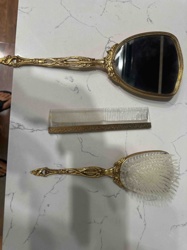Vintage Gold Tone Vanity Set (Mirror, Brush, Comb)