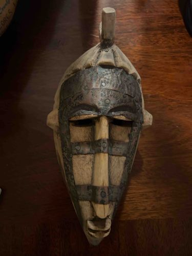 Marka Wood and Metal Repousse Helmet Mask
