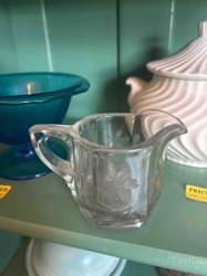 Pressed Glass Creamer with Etched Floral Design