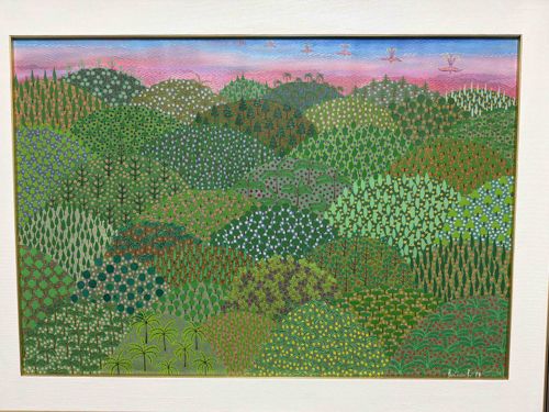 Naïve Landscape Painting with Rolling Hills