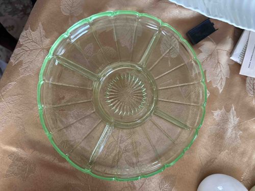 Vintage Green Depression Glass Divided Relish Dish