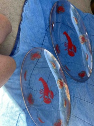 Pair of Oval Glass Serving Platters with Lobster and Seafood Decor