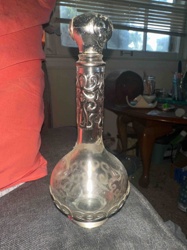 Vintage Ornate Silver-Tone Clad Glass Decanter