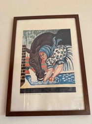 Framed Color Lithograph 'Woman and Horse at the Well'