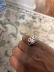 Cushion-Cut Pink Gemstone Halo Ring with Pave Band