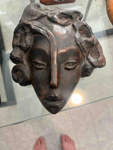 Stylized Art Deco / Tribal Inspired Female Face Wall Sculpture