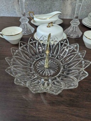 Pressed Glass Sunflower or Starburst Serving Dish with Handle