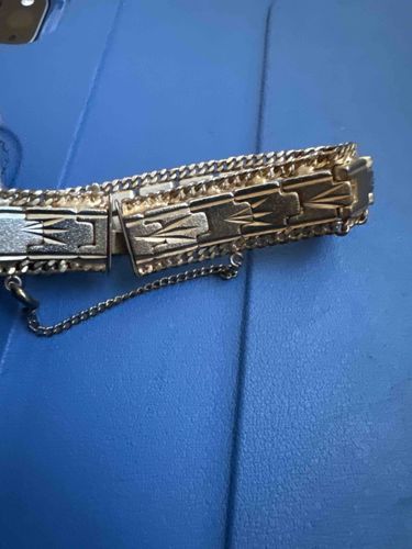 Vintage Art Deco Style Gold-Tone Link Bracelet with Safety Chain