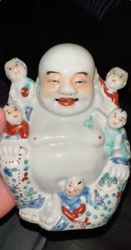 Porcelain Laughing Buddha (Budai) with Children Figurine