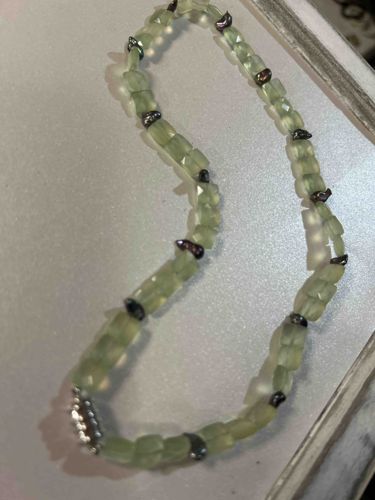 Faceted Prehnite and 'Dark Rainbow Metallic' Beaded Necklace with Magnetic Clasp