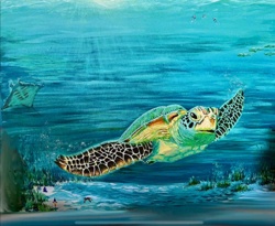 Acrylic on Canvas Block: "Underwater Marine Life with Sea Turtle"