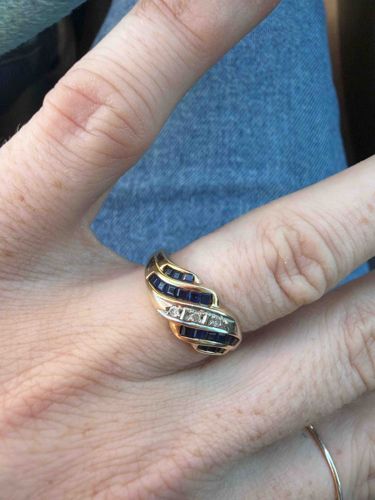 Vintage Gold Diamond and Sapphire Bypass Ring