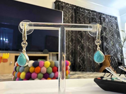 Sterling Silver Pear-Shaped Turquoise Drop Earrings