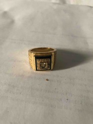 Golden Men's Ring with Black Inlay and Decorative Shoulders