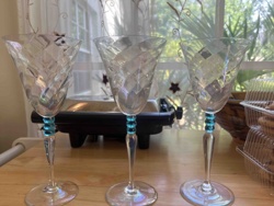 Iridescent Diamond Etched Glasses with Turquoise Beaded Stems
