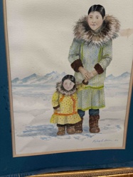 Inuit Mother and Child in Winter Landscape
