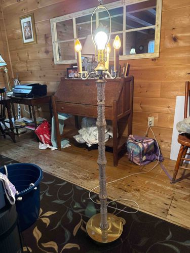Floor Lamp with Faux Bamboo Column and Candelabra Sockets