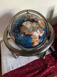 Gemstone Inlaid World Globe with Metal Stand