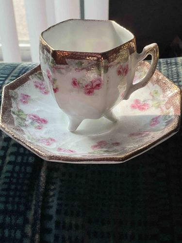 Austrian Footed Teacup and Octagonal Saucer Set