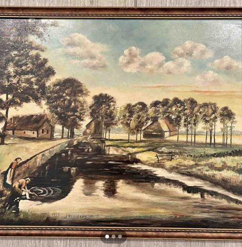 Mid-Century European Rural Landscapes Oil Painting by J. Reinders