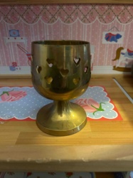 Brass Heart-Cutout Pedestal Candle Holder
