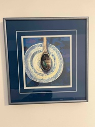 Framed "Plate, Spoon, and Green Object" Art Print