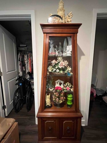 Wooden Curio Cabinet with Glass Display and Lower Storage