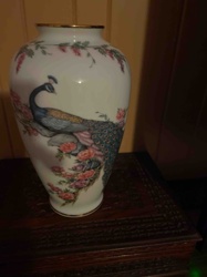 Porcelain Peacock and Floral Motif Vase
