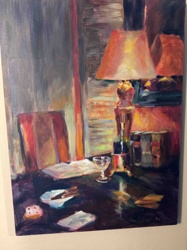 Interior Still Life with Lamp and Desk Objects