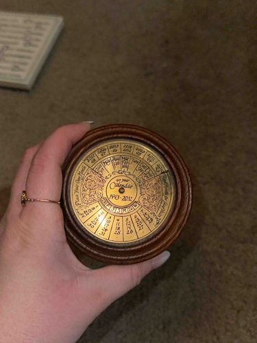 Vintage Brass Perpetual Calendar in Wooden Casing