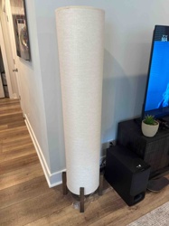 Cylindrical Fabric Floor Lamp with Wooden Legs