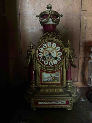Sevres Style Porcelain and Gilt Bronze Mantel Clock