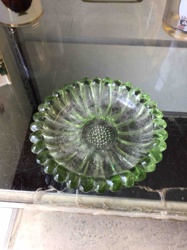 Green Pressed Glass Sunflower/Daisy Dish (Possibly Ashtray or Trinket Dish)