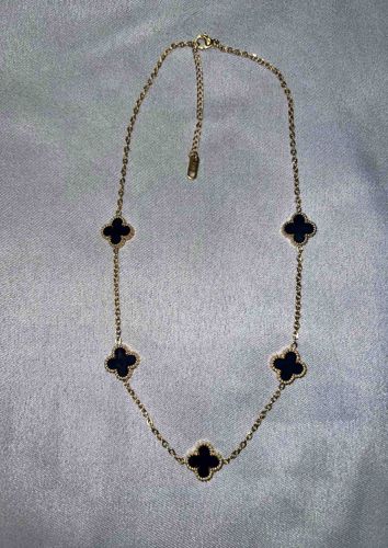 Gold Chain Necklace with Black Clover Motifs