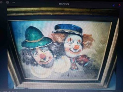 Framed Oil Painting: Two Clowns in Hats