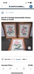 Set Of 3 Vintage Amtrechslin Flower Prints In Frame