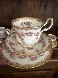 Royal Albert Dimity Rose Teacup, Saucer, and Side Plate Trio