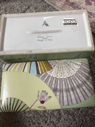 Fabienne Jouvin PARIS Porcelain Handpainted Rectangular Box with Fan and Floral Motif