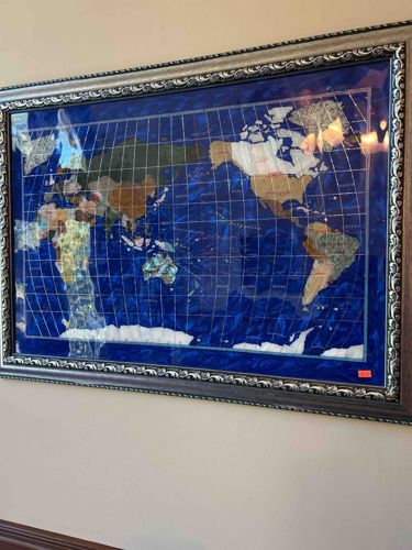 Framed Gemstone Inlaid World Map