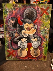 Devilish Mickey Mouse with Money Bags Painting