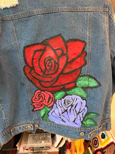Custom Hand-Painted Rose Denim Jacket
