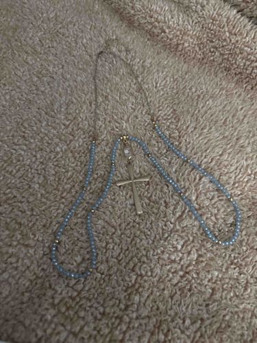 Beaded Rosary-Style Cross Necklace