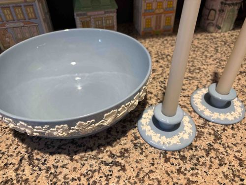 Wedgwood Jasperware Bowl and Candlestick Holders