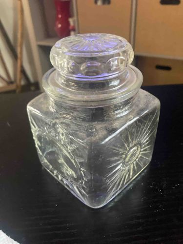 Vintage Pressed Glass Square Celestial Canister with Lid