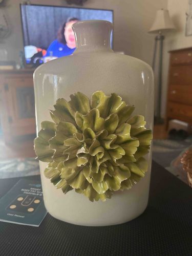 Modern Ceramic Bud Vase with Sculpted Peony Motif