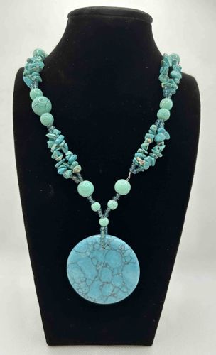 Turquoise Beaded Statement Necklace with Large Pendant