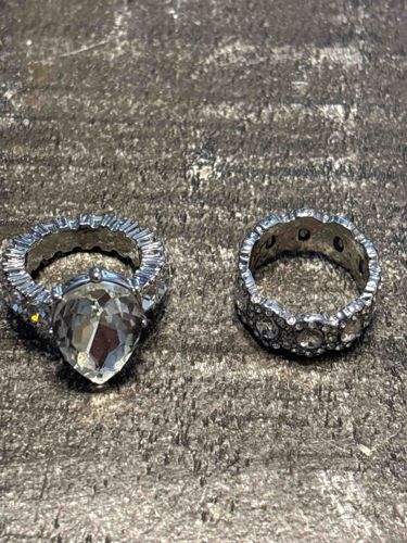 Two Silver-Toned Costume Rings with Clear "Gemstones"