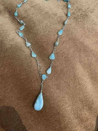 Larimar and Silver-Toned Y-Drop Necklace