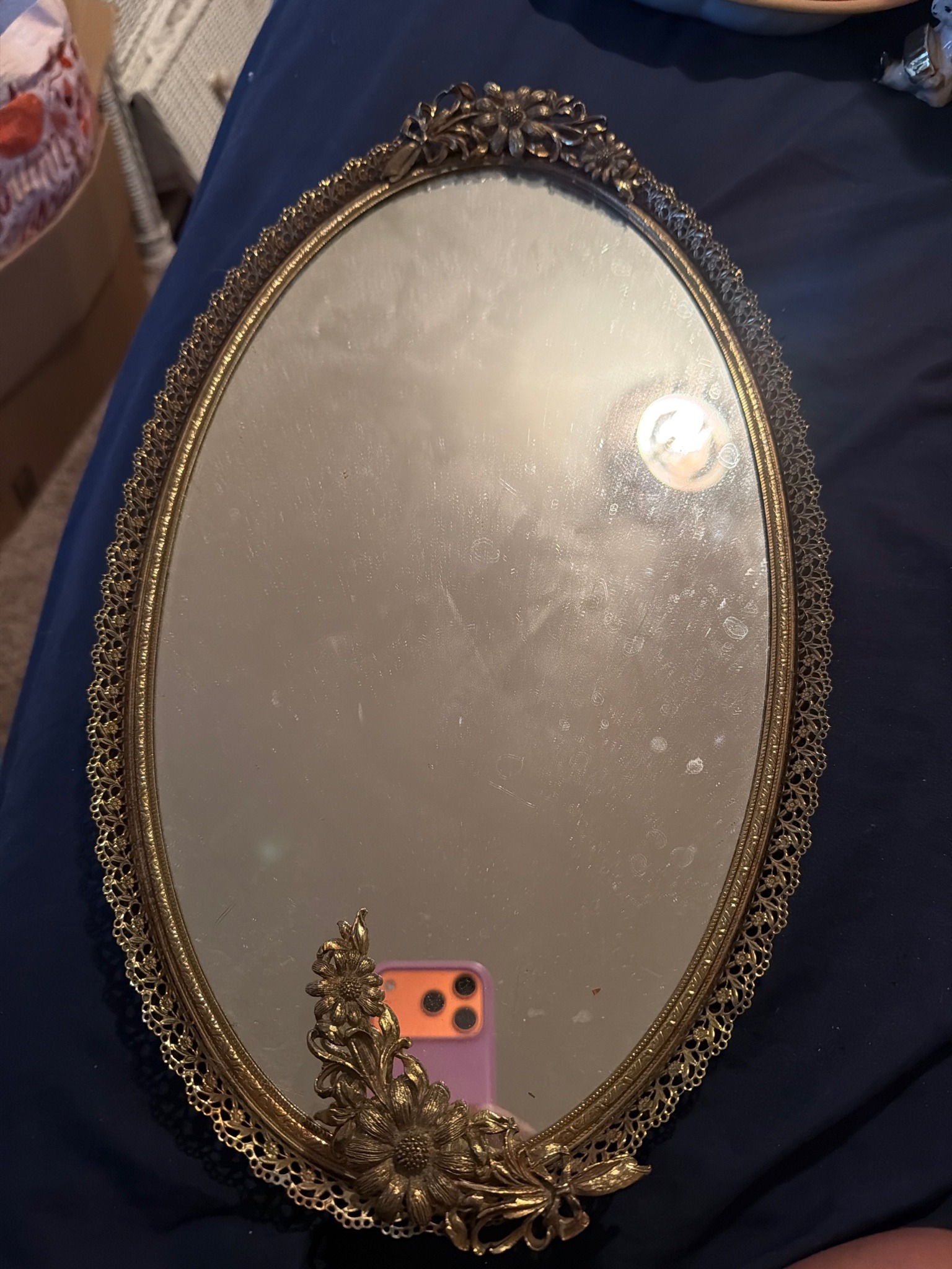 Submitted photo of Vintage brass vanity tray with floral filigree