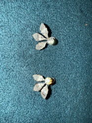 Filigree Leaf Stud Earrings with Rhinestone Centers